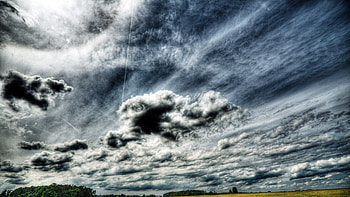 Sky Fields Trees Glorious Clouds Stormy Skies HD wallpaper