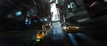 Superbike And Yellow Camaro Gravity Project, bike, camaro, artist, artwork, artstation HD wallpaper