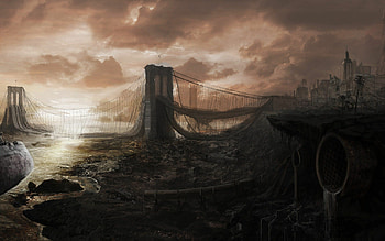 Post-apocalyptic art, City in ruins, Dystopian landscapes, Artistic portrayal HD wallpaper