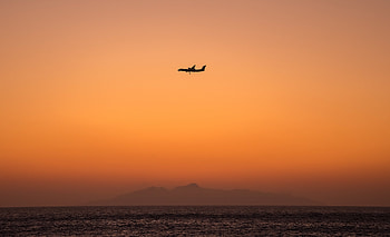 Nature, Sky, Sea, Twilight, Dusk, Plane, Airplane, Island HD wallpaper