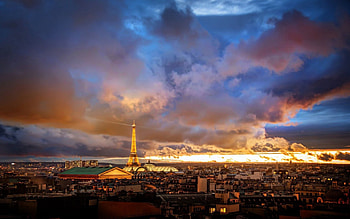 Cities, Houses, Sunset, Sky, Clouds, Paris, Dawn, Eiffel Tower, Horizon, France, Dahl, Distance HD wallpaper