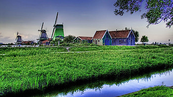 Cities, Grass, Sky, Village, r, Mill, Mills HD wallpaper