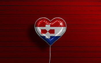 I Love Zaanstad, , realistic balloons, red wooden background, Day of Zaanstad, dutch cities, flag of Zaanstad, Netherlands, balloon with flag, Zaanstad flag, Zaanstad HD wallpaper
