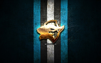 Dallas Renegades, golden logo, XLS, blue metal background, american football team, Dallas Renegades logo, american football HD wallpaper