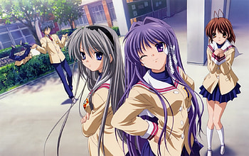 anime group, purple, brown, anime, girls, people, boys HD wallpaper