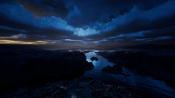 virtual reality, coast, beach, water, night HD wallpaper