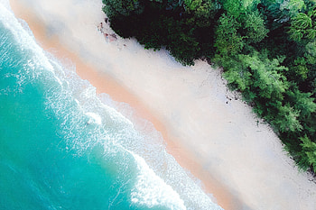Ocean, blue green, beach, aerial view HD wallpaper