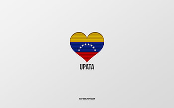 I Love Upata, Venezuela cities, Day of Upata, gray background, Upata, Venezuela, Venezuelan flag heart, favorite cities, Love Upata HD wallpaper