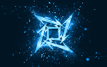 Metallica blue logo, , blue neon lights, creative, blue abstract background, Metallica logo, music stars, Metallica HD wallpaper