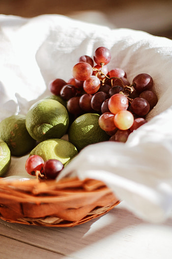 Food, Grapes, Lime, Cloth, Fruit, Basket HD phone wallpaper