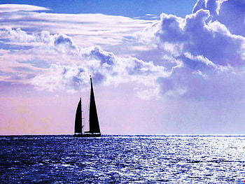 My blue world, blue, daylight, clouds, rippled water, sky, sailboat, ocean HD wallpaper