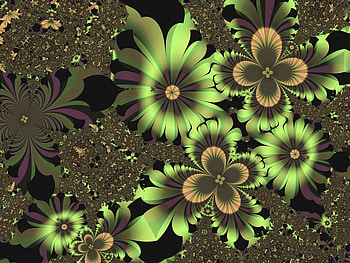 GREEN FLOWER FRACTALS, gold, green, fractals, flower HD wallpaper
