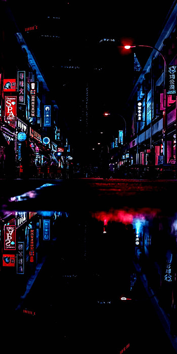 Night street, metropolitan_area, amoled, midnight, nature, black, dark, anime HD phone wallpaper