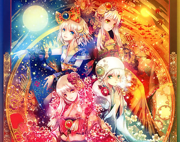 4 Seasons, cute, long hair, beauty, nice, team, lady, group, maiden, female, sexy, sweet, hot, girl, beautiful, anime girl, anime, pretty, lovely HD wallpaper
