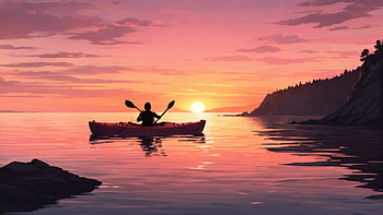 Kayaking, kayak, sunset, sea, ocean, evening HD wallpaper