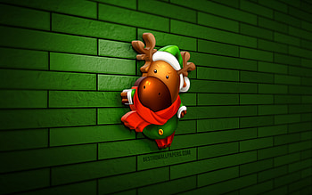 3D Xmas Deer, , green brickwall, Christmas decorations, Cartoon Xmas Deer, Happy New Year, Merry Christmas, Deer Icon, 3D art, Xmas Deer, xmas decorations HD wallpaper