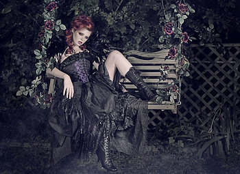 In black, model, flowers, black, woman HD wallpaper