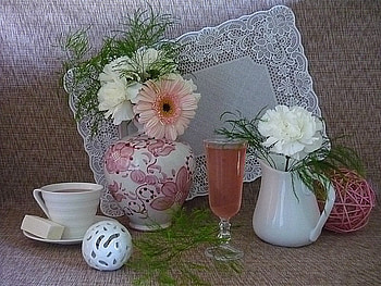 still life, bouquet, gentle, graphy, tea, cups, flower, coffee, , nice harmony, vase, beautiful, carnation, cool, flowers, gerbera, drink HD wallpaper