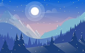 Winter Moon, Moon, spruces, winter, vector, mountains HD wallpaper