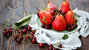 Cherries, Pear HD wallpaper