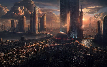Landscape, Cities, Fantasy, Sunset HD wallpaper