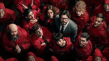 MONEY HEIST PROFESSOR, red, money heist, facial expression HD wallpaper