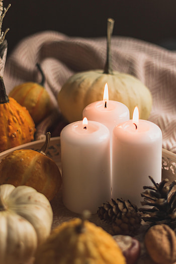 Cones, Candles, Pumpkin, Flame, Miscellanea, Miscellaneous, Cloth HD phone wallpaper