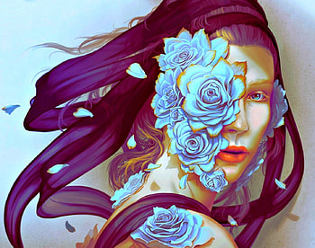 Flower in her face, fantasy, art, face, flowers, woman HD wallpaper
