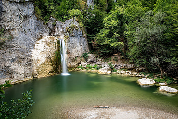 Waterfall, nature, tree, pond HD wallpaper
