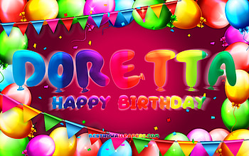 Happy Birtay Doretta, , colorful balloon frame, Doretta name, purple background, Doretta Happy Birtay, Doretta Birtay, popular german female names, Birtay concept, Doretta HD wallpaper