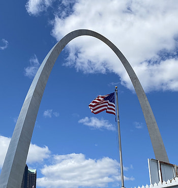 Gateway Arch, American flag, Patriotic symbol, National monument HD phone wallpaper