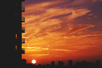 Cities, Sunset, Sky, City, Horizon, Balcony HD wallpaper