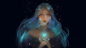 Blue heart, blue, denisa buzea, art, heaet, face, luminos, girl, hand HD wallpaper