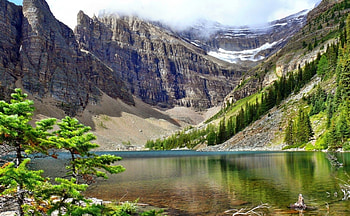 Lake Mountain, snow, trees, nature, lake, mountain HD wallpaper