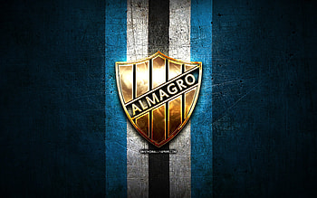 Club Almagro FC, golden logo, Primera Nacional, blue metal background, football, argentinian football club, Club Almagro logo, soccer, Almagro CF, Argentina, Almagro FC HD wallpaper