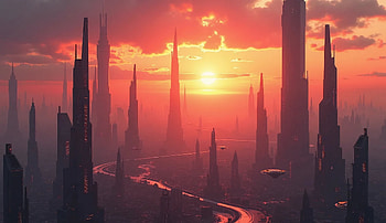 Futuristic Skyline: Sci-Fi Cityscape at Sunset, Sci Fi, sci fi city, cityscape HD wallpaper