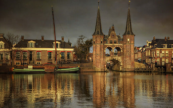 Cities, Houses, Rivers, Clock, Bridge, Boat HD wallpaper