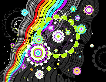 black background with many flowers.jpg, colors, power, lines, flower HD wallpaper
