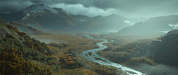 Ghost of Yōtei: Misty River Valley — Quad, video game, Ghost of Yōtei, nature, mountain, river HD wallpaper