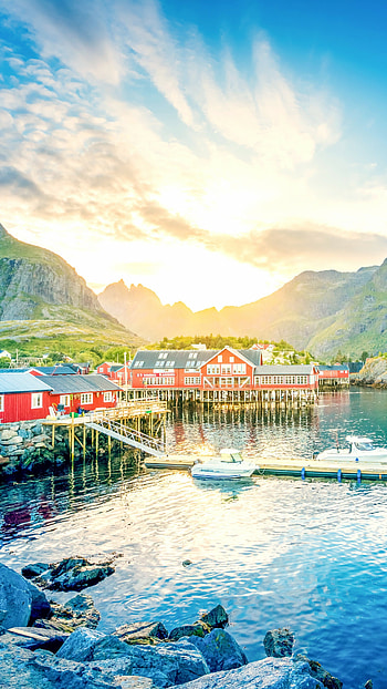 Lofoten's natural beauty, Majestic mountains, Peaceful lakeside, Mountain home HD phone wallpaper