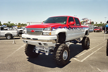 chevy 4x4-2, car, hot, offroad, outside, pickup, big, show, red, cool, auto, 4x4, truck HD wallpaper