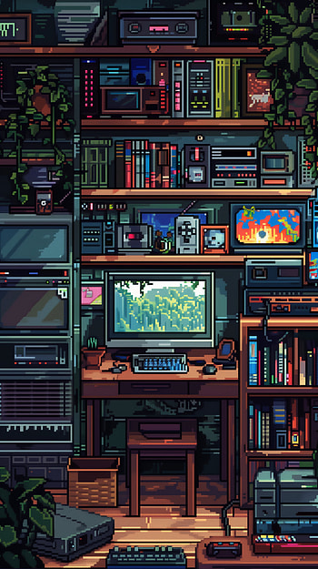 Pixel Game Haven - Retro Computer Room, pixel art, computer HD phone wallpaper