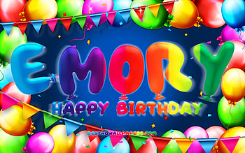 Happy Birtay Emory, , colorful balloon frame, Emory name, blue background, Emory Happy Birtay, Emory Birtay, popular american male names, Birtay concept, Emory HD wallpaper