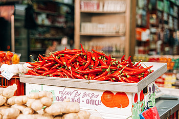 Food, Pepper, Chile, Counter, Market HD wallpaper