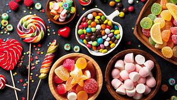 Assorted candy jellies, Vibrant lollipop hues, Sugary confection, Sweet tooth satisfaction HD wallpaper