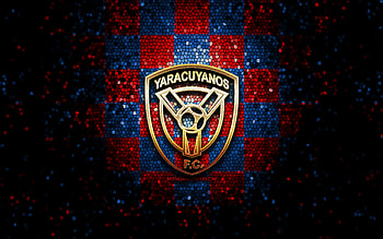 Yaracuyanos FC, glitter logo, La Liga FutVe, blue red checkered background, soccer, Venezuelan football club, Yaracuyanos FC logo, mosaic art, football, Venezuelan Primera Division, FC Yaracuyanos HD wallpaper