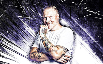 Niarn, grunge art, danish rapper, music stars, Niels Roos, violet abstract rays, danish celebrity, Niarn HD wallpaper