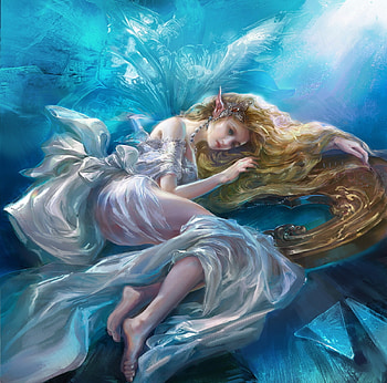 Princess, blue, frumusete, art, blonde, gorgeous, elf, superb, rongrong wang, fantasy, luminos HD wallpaper