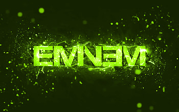Eminem lime logo, , american rapper, lime neon lights, creative, lime abstract background, Marshall Bruce Mathers III, Eminem logo, music stars, Eminem HD wallpaper