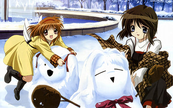 Anime, Winter, Girls, Canyon, Snow, Cute HD wallpaper